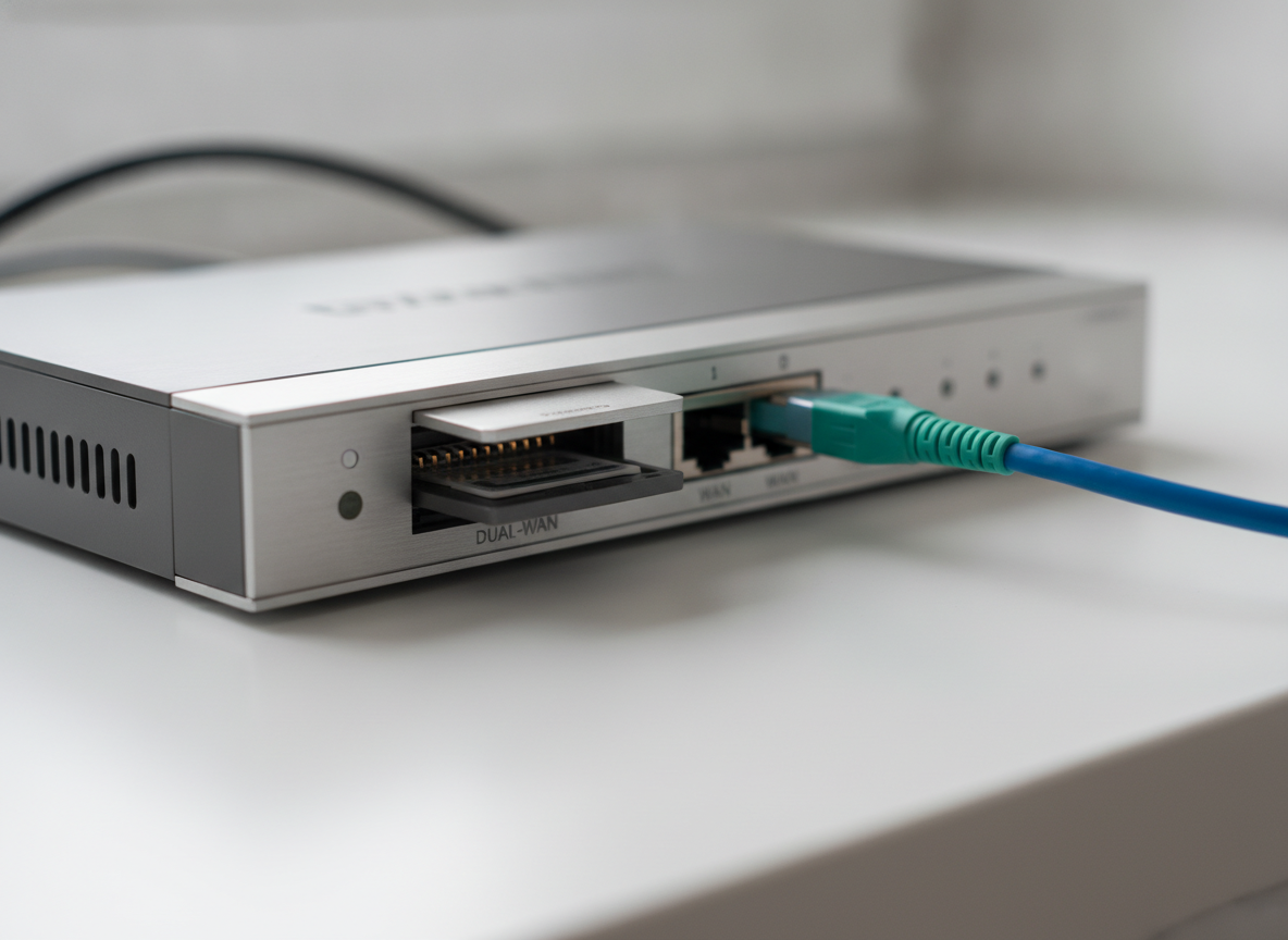 Routeur dual-WAN avec slot SIM 4G et port fibre optique pour continuité réseau entreprise
