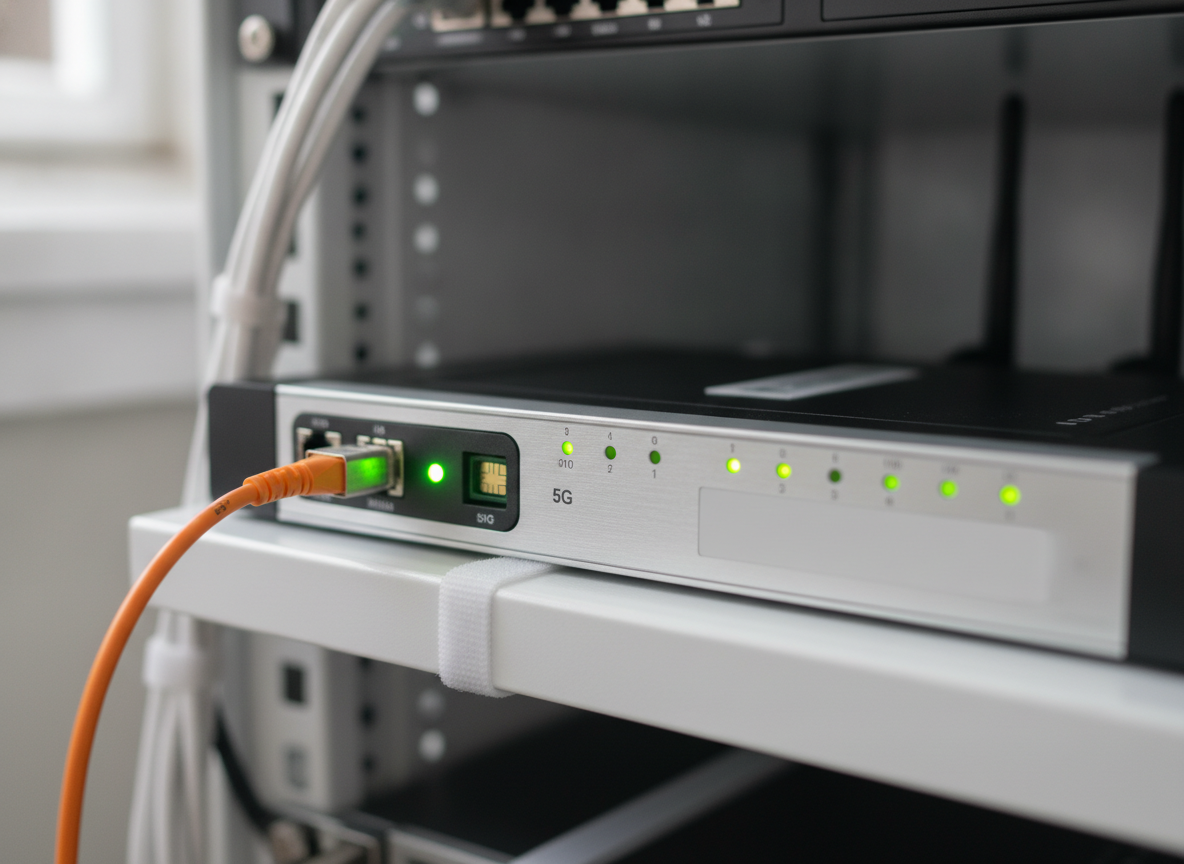 Routeur dual-WAN professionnel avec port fibre et slot SIM 4G 5G pour backup réseau entreprise
